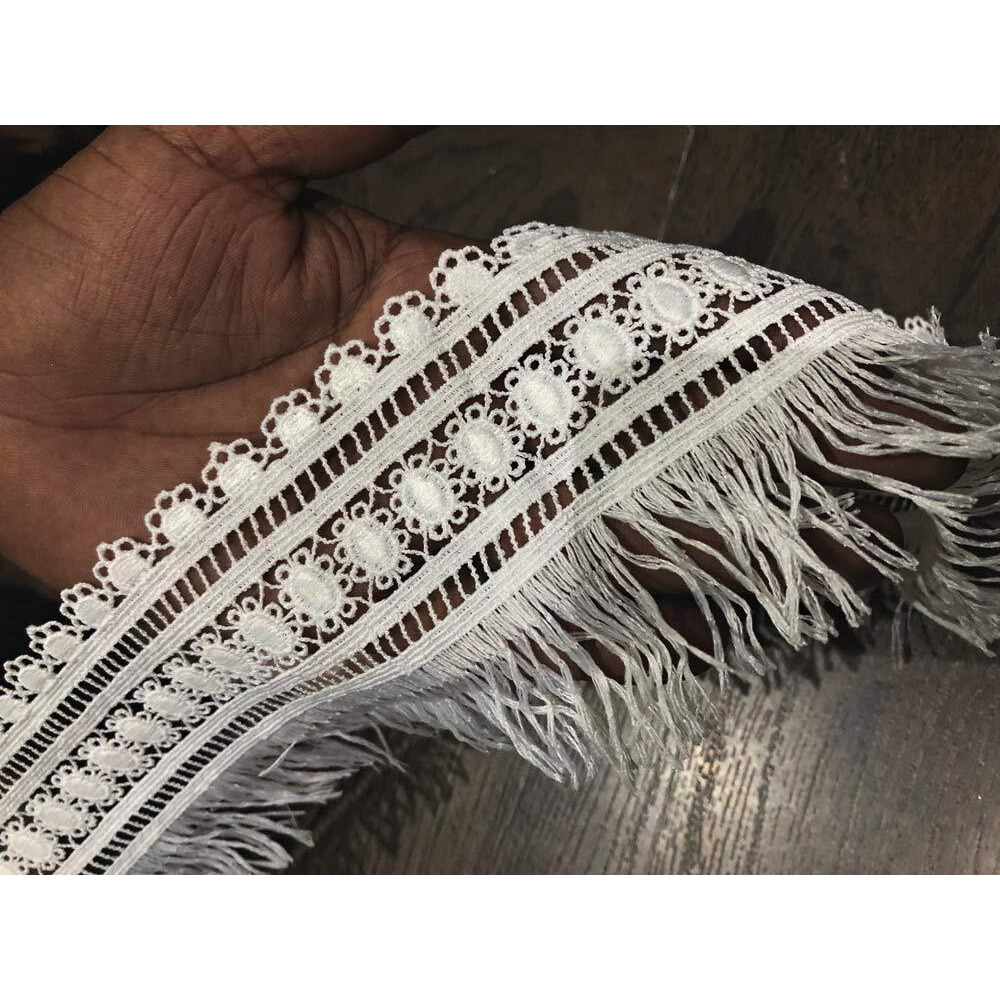 Orient Lace Craft White Lace And Border Material For Suits, Saree & Dupatta (Size 10 Cm) Qty 5 Meter, Sewing Supplies, Cotton Lace, Tassel Lace, Jhallar Lace Work, Diy