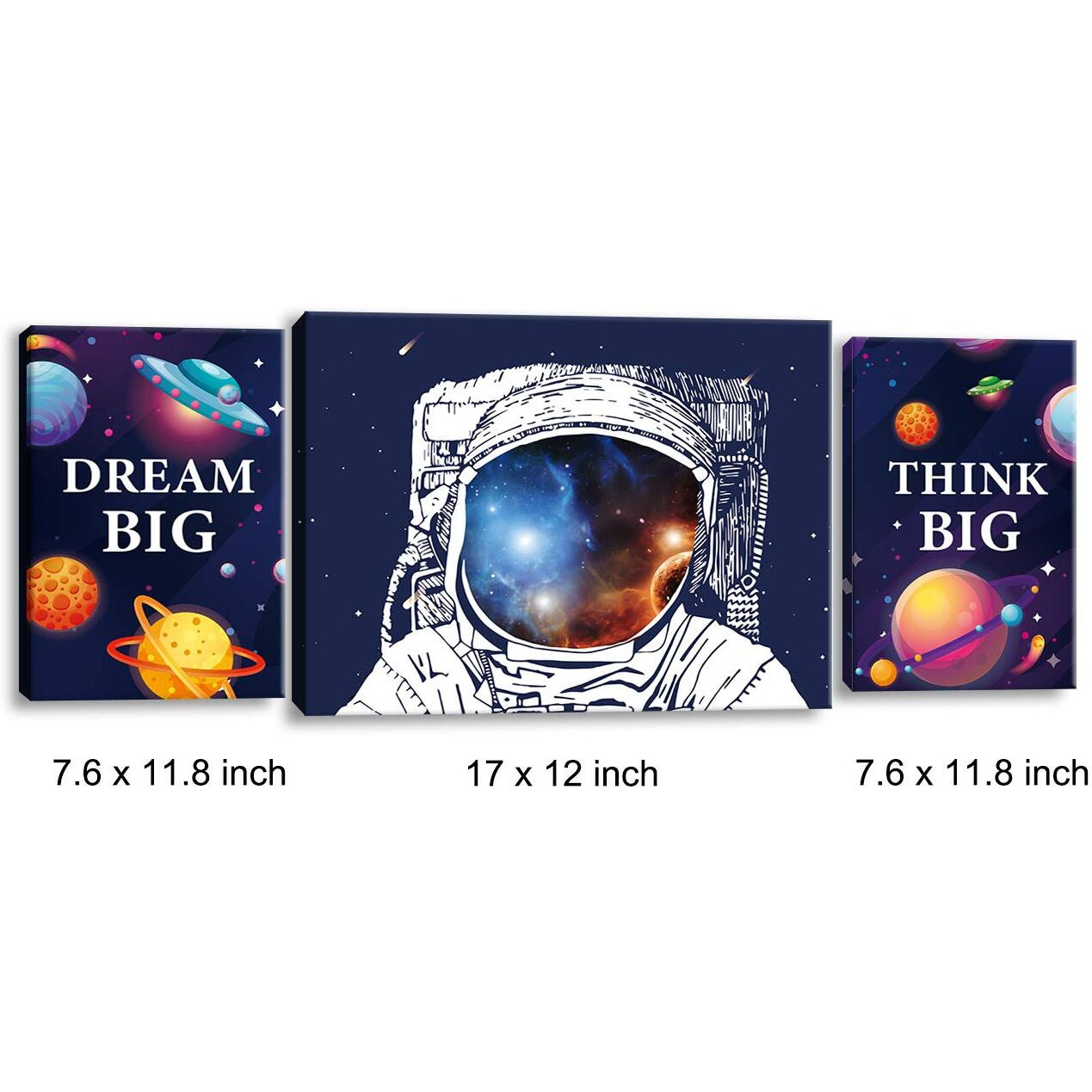 Space Astronaut Inspirational Quotes Canvas Wall Art, Prints Framed Artwork Gifts Children's Playroom Nursery Decoration, Teen Boy Girl Room Decor,3 Panels.
