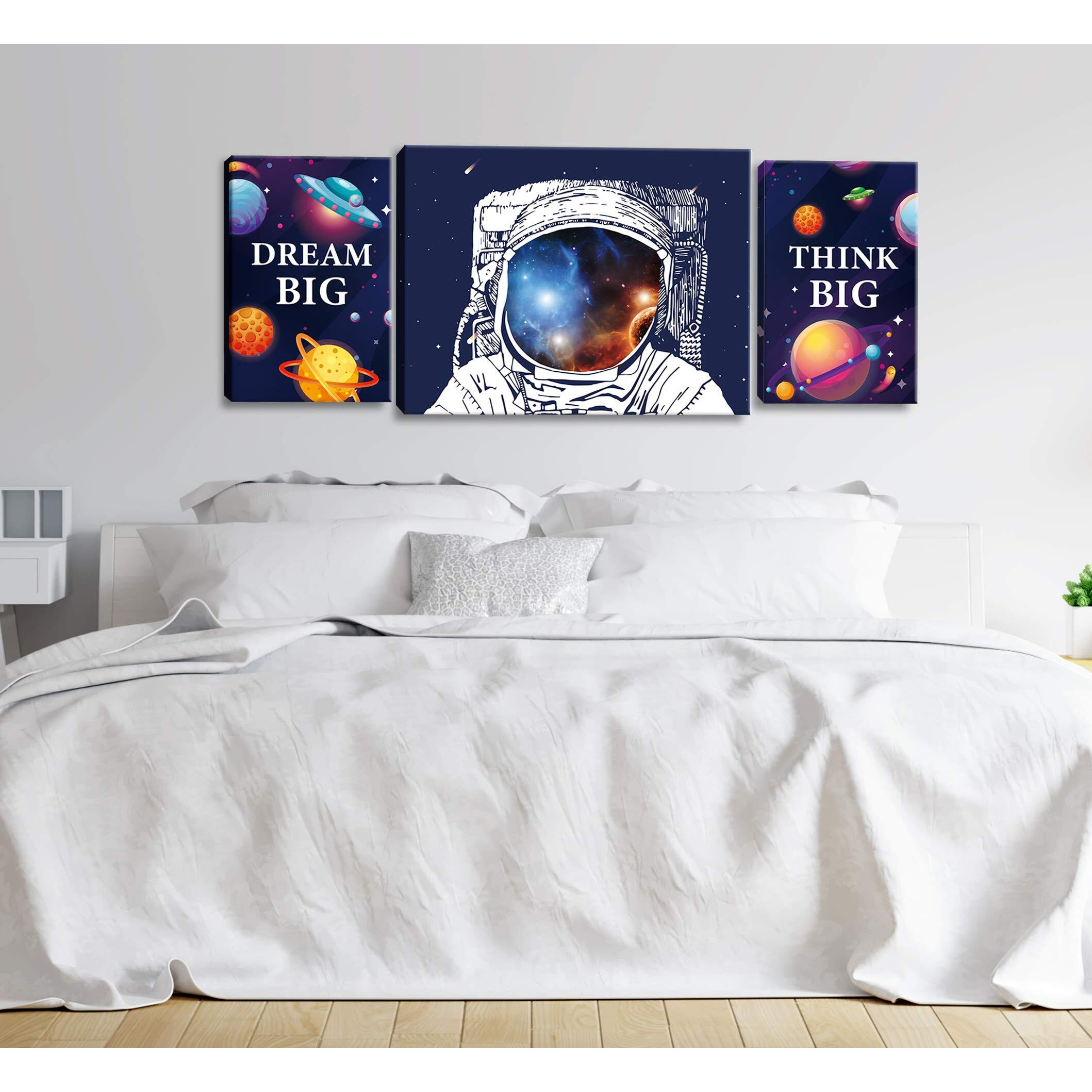 Space Astronaut Inspirational Quotes Canvas Wall Art, Prints Framed Artwork Gifts Children's Playroom Nursery Decoration, Teen Boy Girl Room Decor,3 Panels.