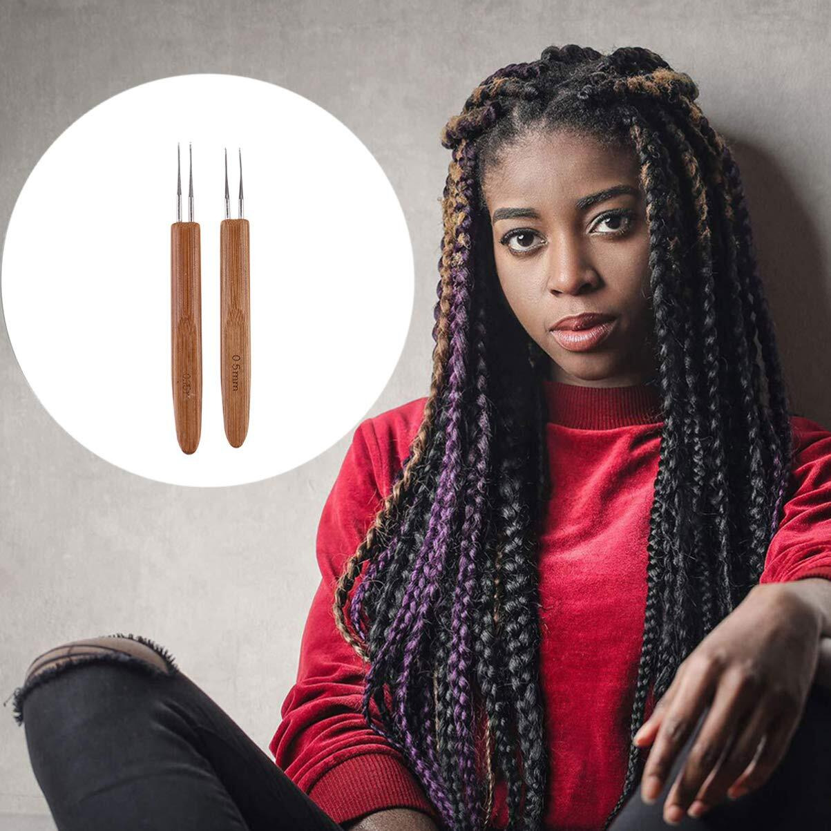 Artibetter 2Pcs Dreadlock Crochet Hook Tool,Bamboo Dreadlocks Needle Weaving Crochet Include 2 Hooks For Braid Craft(0.5Mm,0.75Mm)