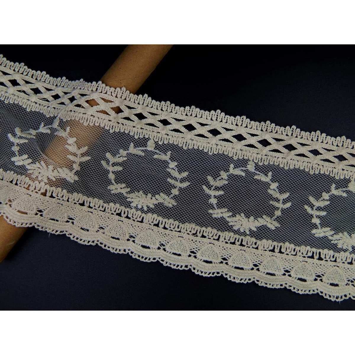 Orient Lace Craft Fine Net Embroidery Scallop Lace And Border Material | Fine Quality Dye Able Lace Trim For Sewing,Invitation Cards,Curtain Tablecloth Slipcover Bridal Diy Clothing/Accessories