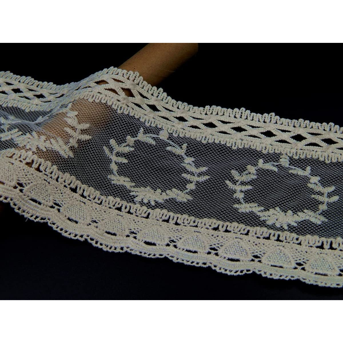 Orient Lace Craft Fine Net Embroidery Scallop Lace And Border Material | Fine Quality Dye Able Lace Trim For Sewing,Invitation Cards,Curtain Tablecloth Slipcover Bridal Diy Clothing/Accessories