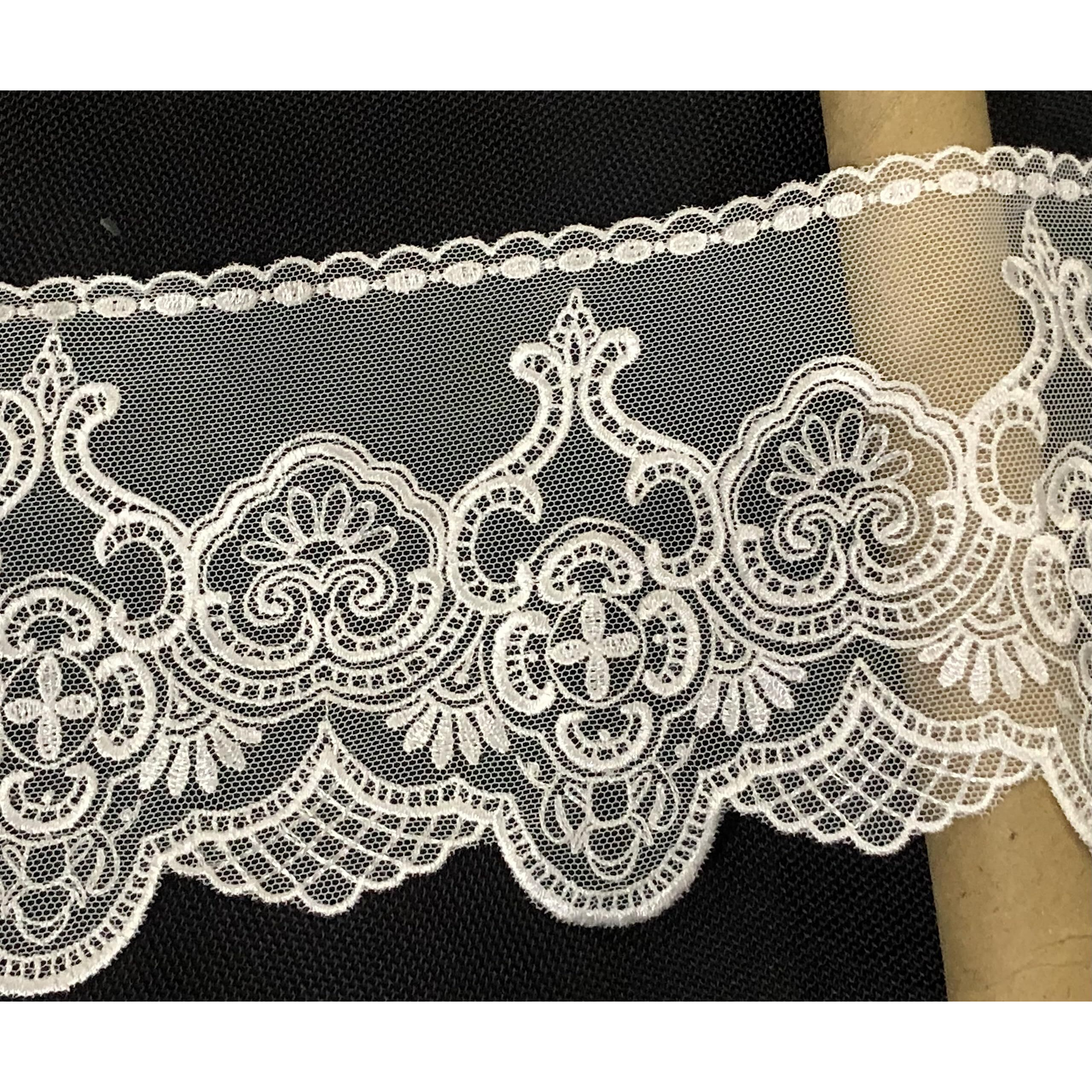 Orient Lace Craft 5 Yards, Fine White Scallop Net Embroidery Lace And Border Material | Fine Quality Lace Trim For Sewing,Invitation Cards,Curtain Tablecloth Slipcover Bridal Diy Clothing/Accessories