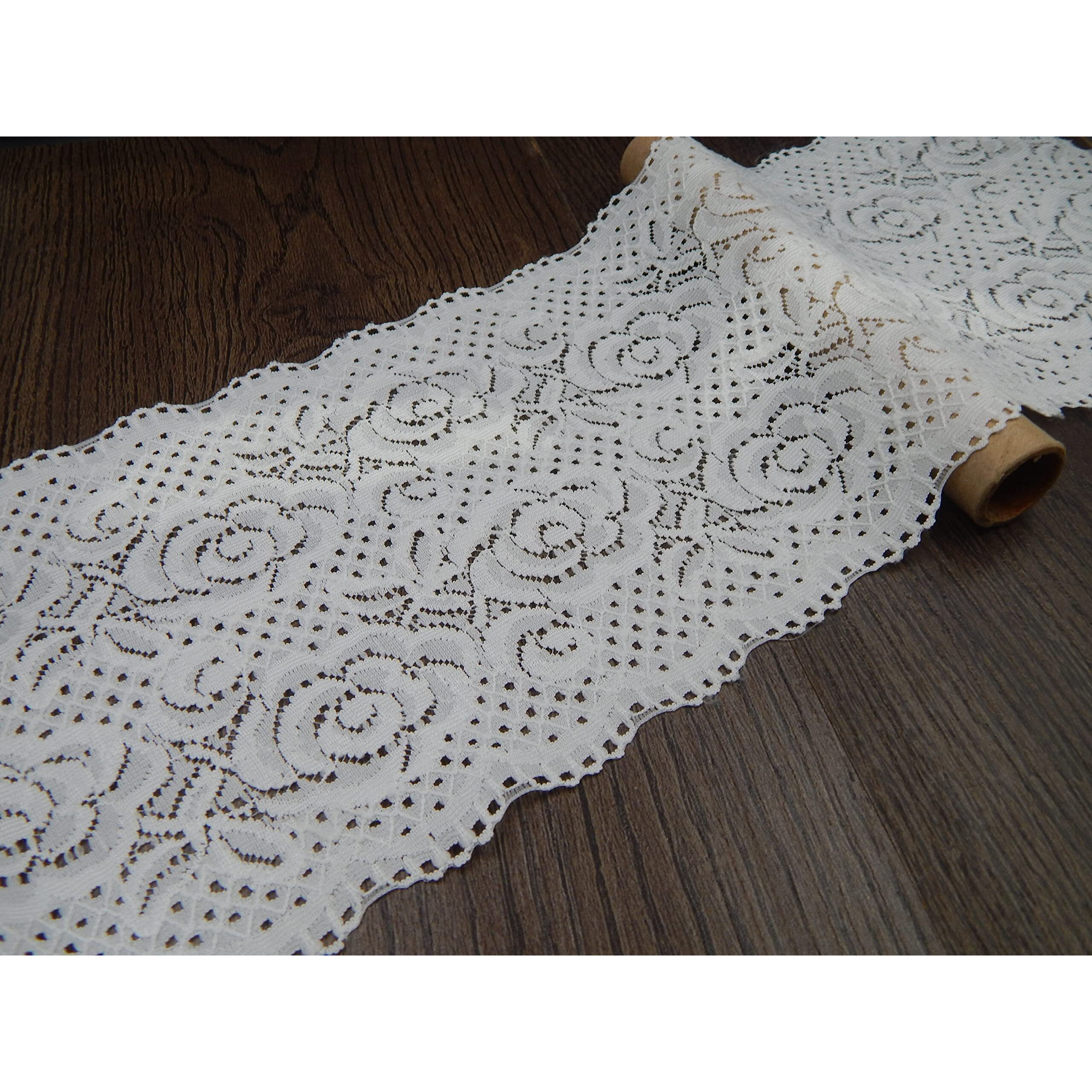 Orient Lace Craft White Scallop Net Lace And Border Material Floral Pattern Nylon Lace Trim, Card,Curtain Tablecloth Slipcover Bridal Diy Clothing/Accessories 14.5 Cm Width X 10 Meter