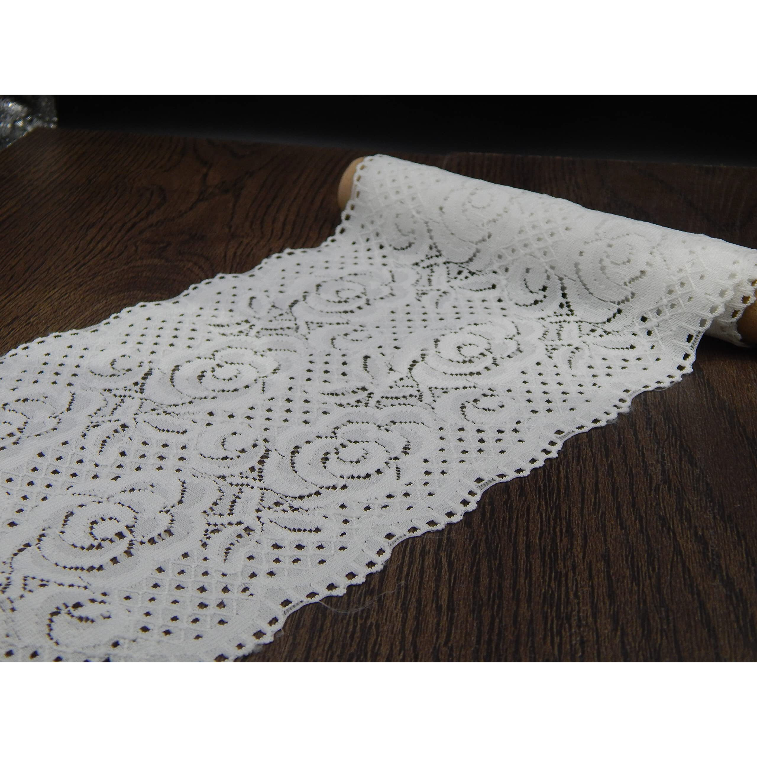 Orient Lace Craft White Scallop Net Lace And Border Material Floral Pattern Nylon Lace Trim, Card,Curtain Tablecloth Slipcover Bridal Diy Clothing/Accessories 14.5 Cm Width X 10 Meter