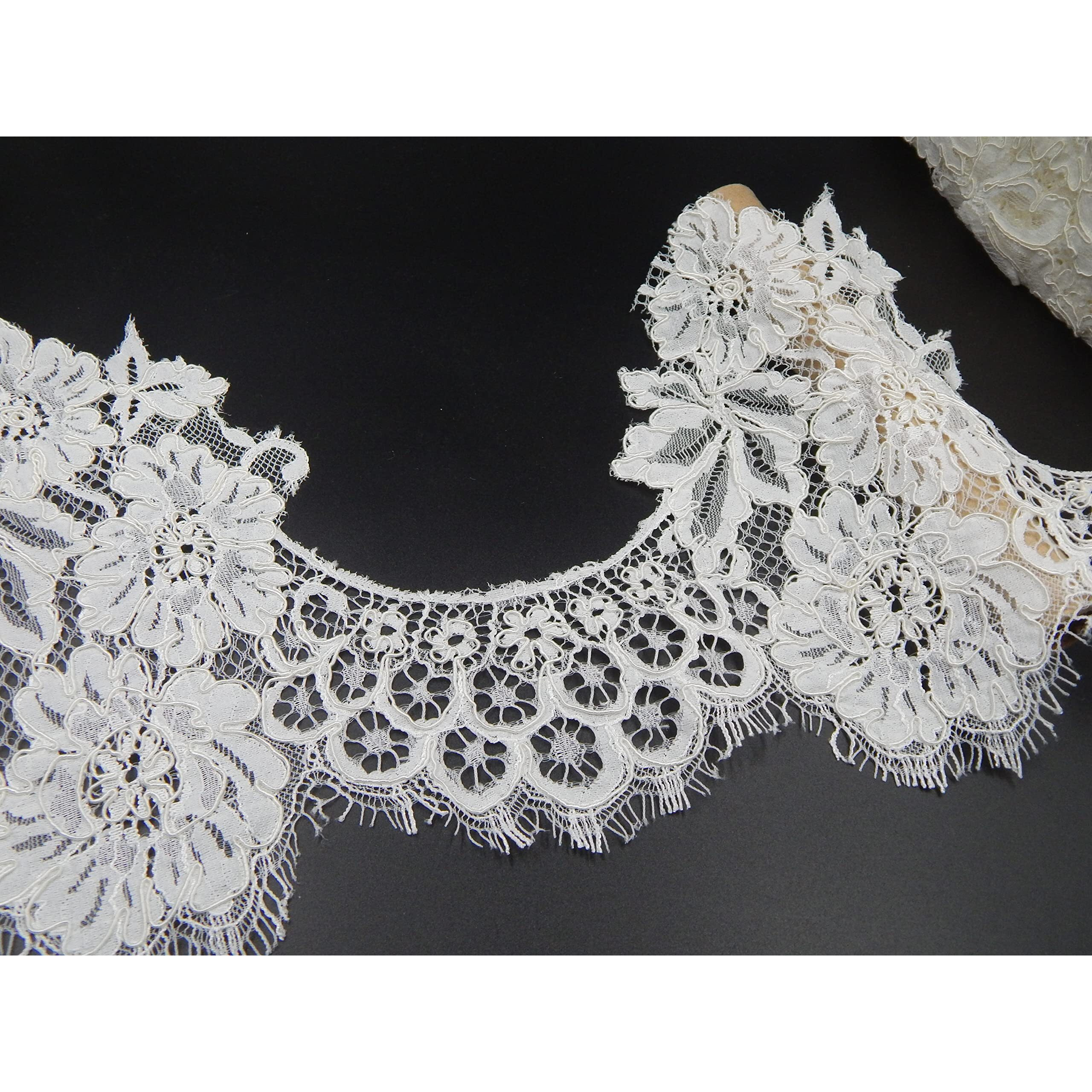 Orient Lace Craft Off-White French Corded Chantilly Lace  3 Meters Elegant Border Material For Sarees, Wedding Gowns, Dresses & Diy Crafts