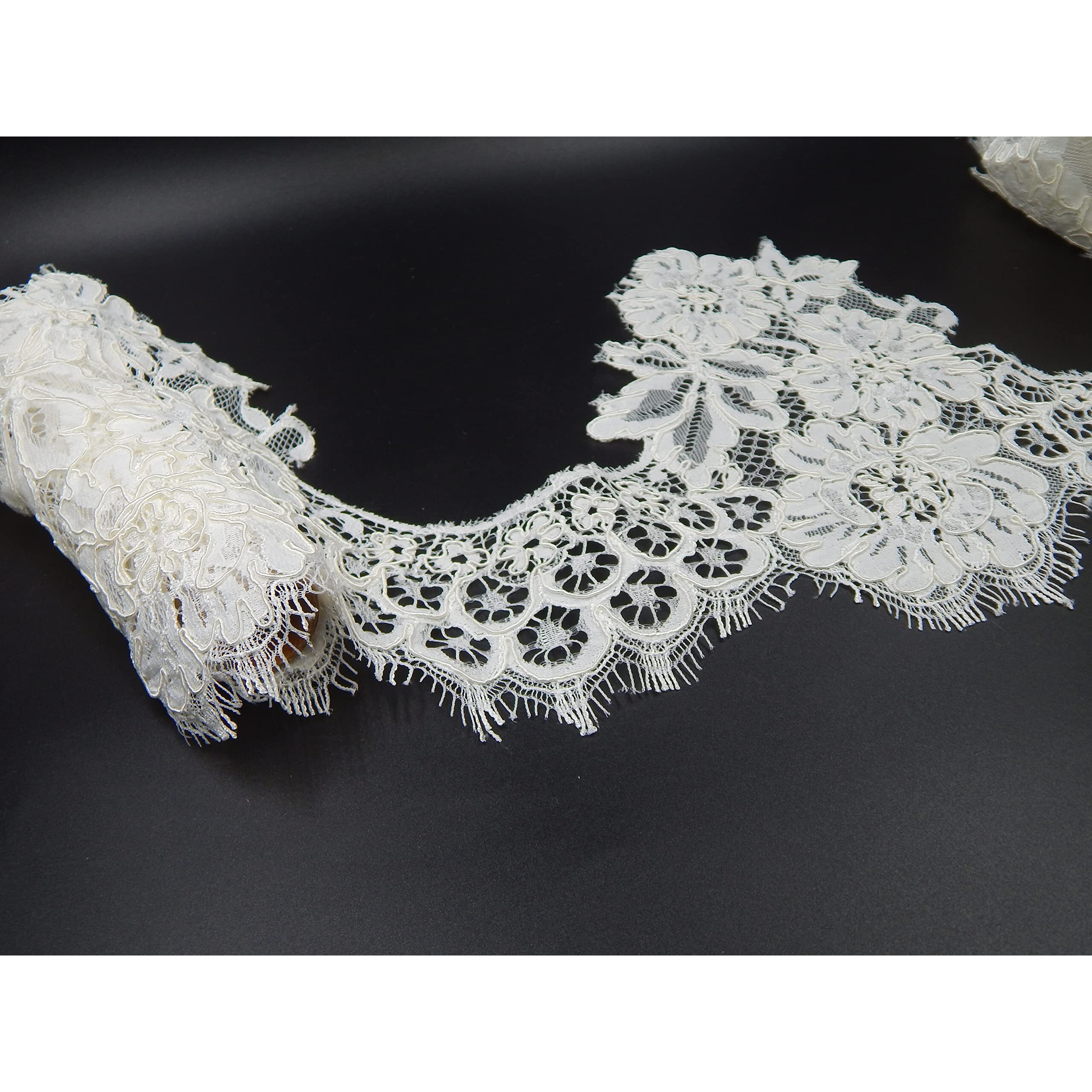 Orient Lace Craft Off-White French Corded Chantilly Lace  3 Meters Elegant Border Material For Sarees, Wedding Gowns, Dresses & Diy Crafts