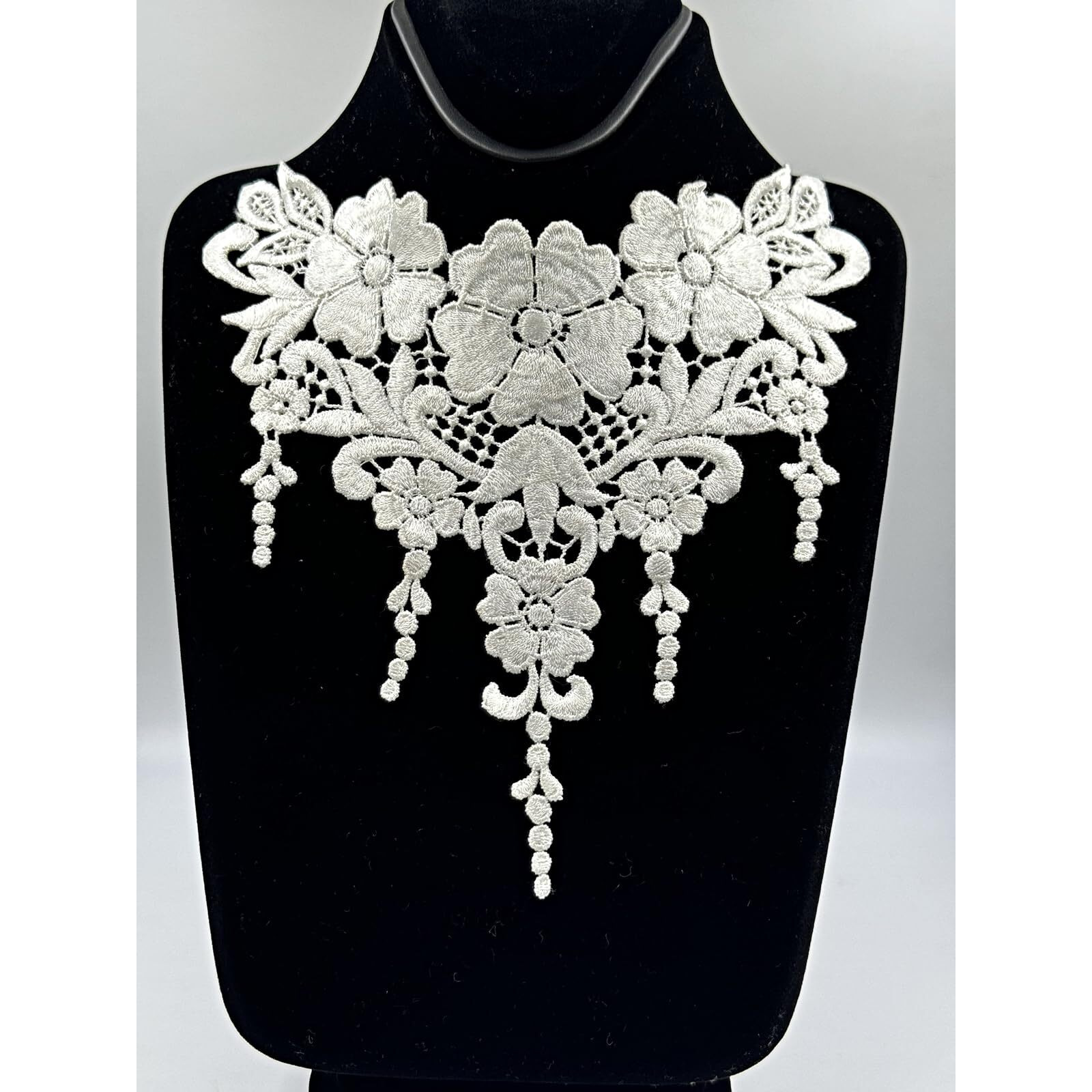 White,Vintagedyeable Hand Crafted Embroidered Rayon Neck Lace Patch With Tassels | Material For Lace Jewelry,Suits,Shirts,Dresses,Scrap Book,Qty 1 Piece ,Used As Trims,Borders,Designer Embroidery Patch,Applique,Sewing Supplies,Diy Art & Craft .