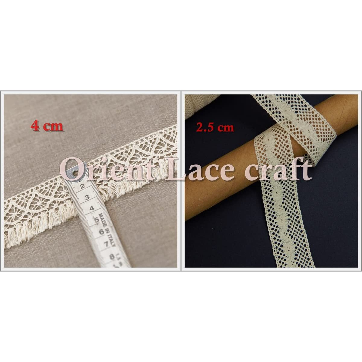 Orient Lace Craft Beige Color Cotton Crochet Lace Combo Of 2 Designs Qty 5 Mtr Each Design For Drsses,Suits,Art & Craft,Diy Projects,Gifts Packing,Hair Accessory,Footwear,Home Furnishing Etc.