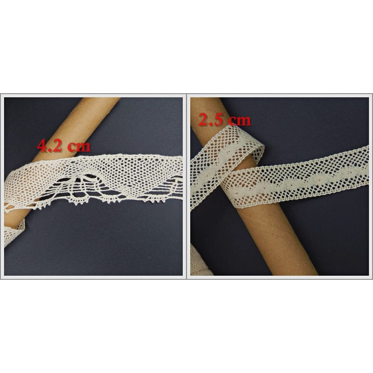 Orient Lace Craft Beige Color Cotton Crochet Lace Combo Of 2 Designs Qty 5 Mtr Each Design For Drsses,Suits,Art & Craft,Diy Projects,Gifts Packing,Hair Accessory,Footwear,Home Furnishing Etc.