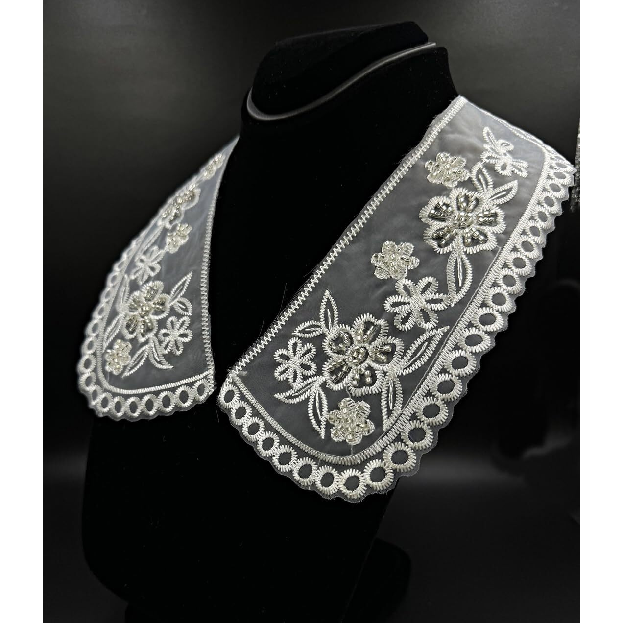 Hand Beaded White,Vintage,Peter Pan Collar | Material For Lace Jewelry,Suits,Shirts,Dresses Qty 1 Pair,Designer Patch,Applique,Sewing Supplies,French Collar Work,Diy Art & Craft