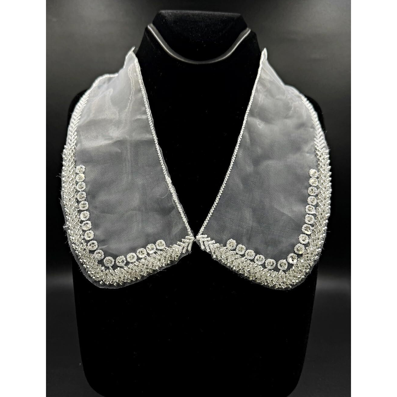 Hand Beaded White,Vintage,Peter Pan Collar | Material For Lace Jewelry,Suits,Shirts,Dresses Qty 1 Pair,Designer Patch,Applique,Sewing Supplies,French Collar Work,Diy Art & Craft