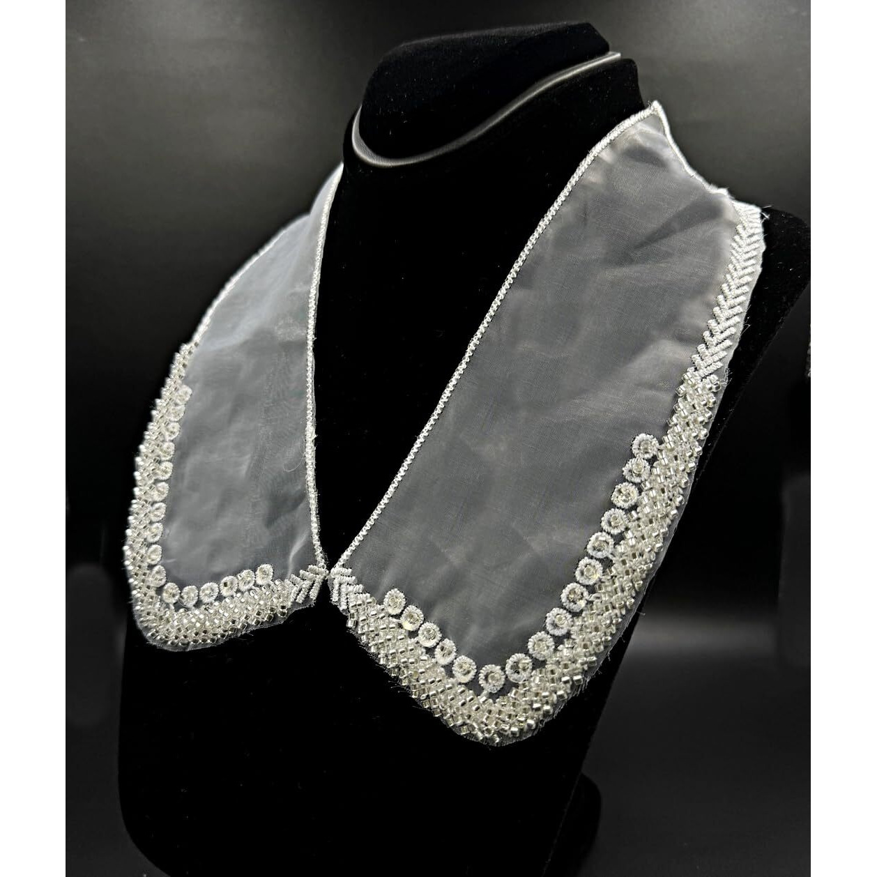 Hand Beaded White,Vintage,Peter Pan Collar | Material For Lace Jewelry,Suits,Shirts,Dresses Qty 1 Pair,Designer Patch,Applique,Sewing Supplies,French Collar Work,Diy Art & Craft