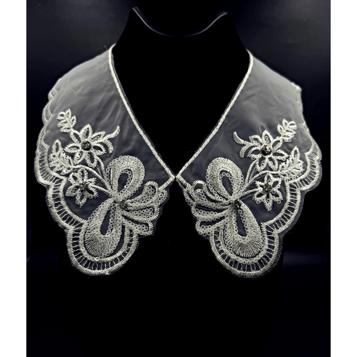 Hand Beaded White,Vintage,Peter Pan Collar | Material For Lace Jewelry,Suits,Shirts,Dresses Qty 1 Pair,Designer Patch,Applique,Sewing Supplies,French Collar Work,Diy Art & Craft