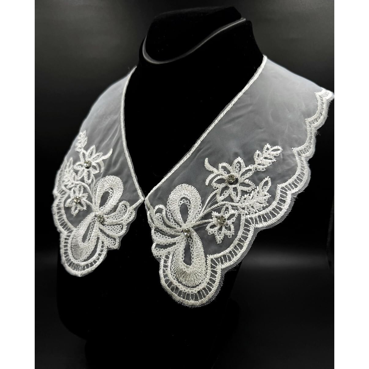 Hand Beaded White,Vintage,Peter Pan Collar | Material For Lace Jewelry,Suits,Shirts,Dresses Qty 1 Pair,Designer Patch,Applique,Sewing Supplies,French Collar Work,Diy Art & Craft