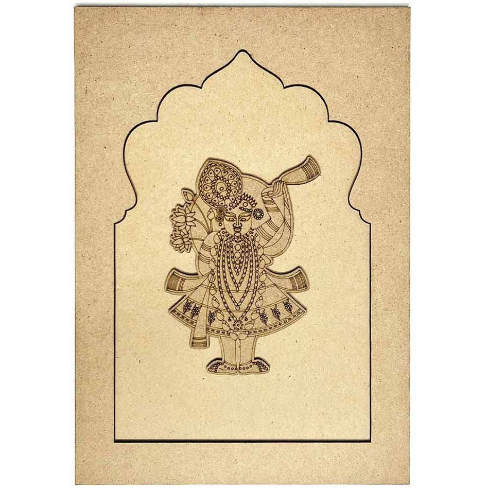 Adikala Mdf Jharokha With Shreenath Ji Engraved Design & Square Shaped Base Cutout For Diy Craft-Set Of 2