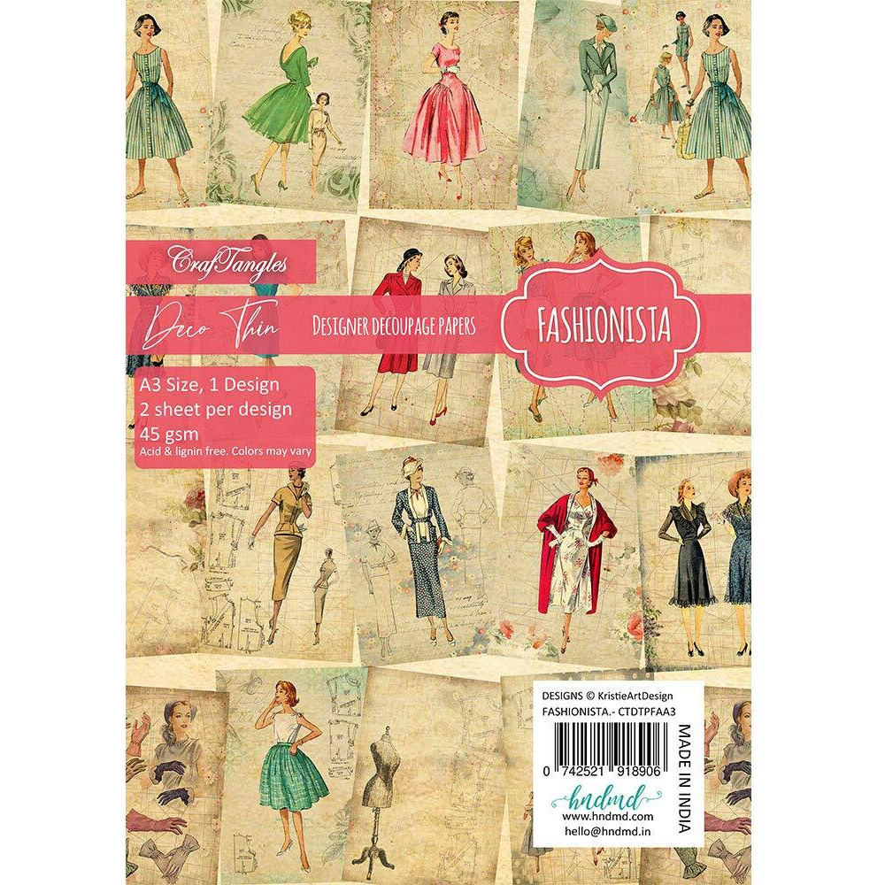 Craftangles Deco Thin Decoupage Paper A3 (45 Gsm) - Fashionista - 2 Sheets