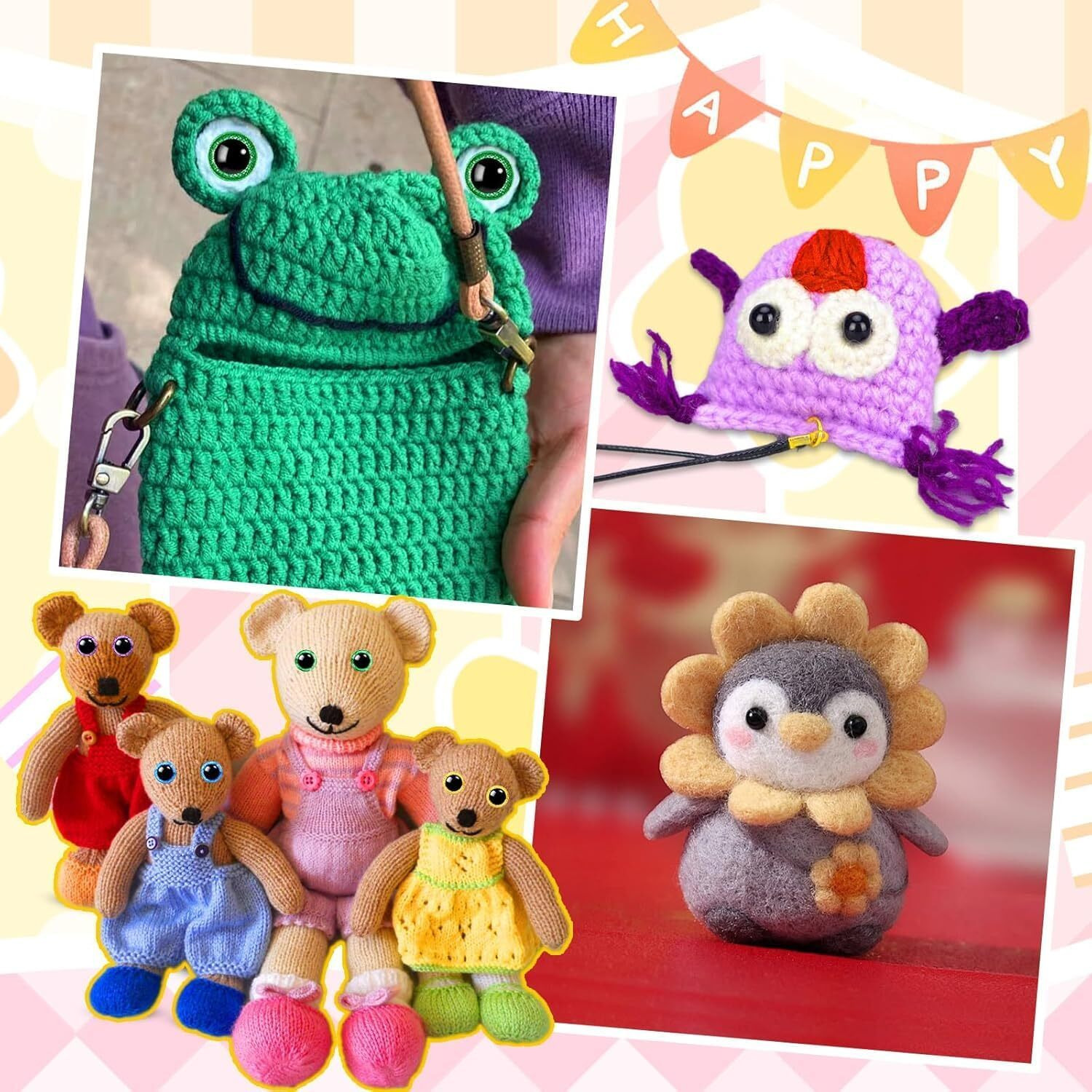 Tusmad 1100Pcs Safety Eyes And Noses, Amigurumi Safety Eyes For Crocheting, Colorful Doll Crochet Eyes With Washers For Plush Animal, Crochet Toy, Stuffed Doll And Teddy Bear (1100Pcs Safety Eyes)
