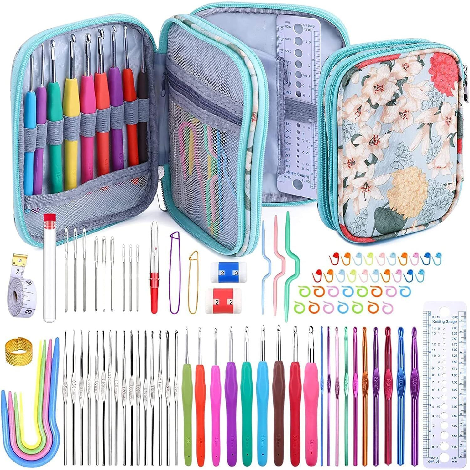 Tusmad 96 Pack Crochet Hooks Set, Ergonomic Knitting Needle Weave Yarn Kits With Storage Case And Crochet Needle Accessories For Beginners And Experienced Crochet Hook Lovers Crochet Kit, Multicolor