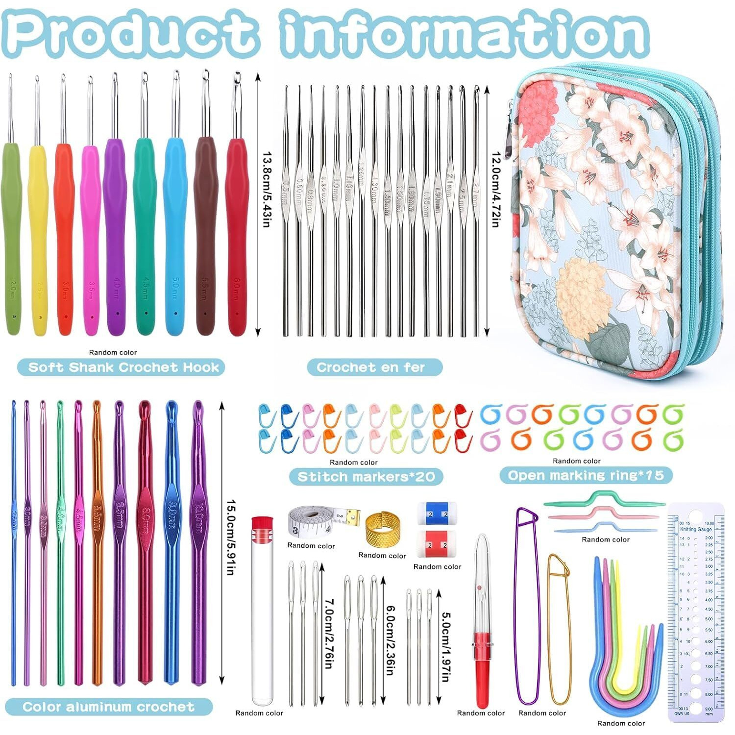 Tusmad 96 Pack Crochet Hooks Set, Ergonomic Knitting Needle Weave Yarn Kits With Storage Case And Crochet Needle Accessories For Beginners And Experienced Crochet Hook Lovers Crochet Kit, Multicolor