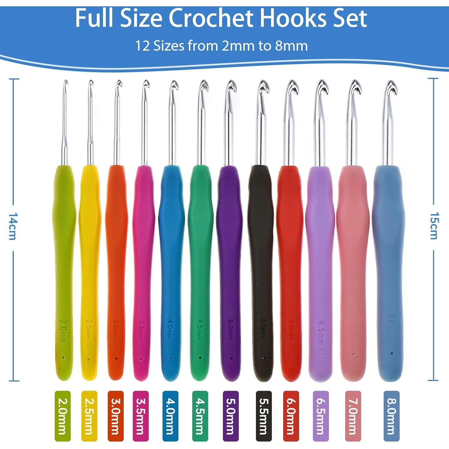 Tusmad Crochet Hooks Set, 41 Pcs Full Size, Ergonomic Soft Grip Rubber Handles, Crochet Kits For Beginners Adults, Sister Gift, Arthritic Hands, Large Crochet Needle With Blue Case