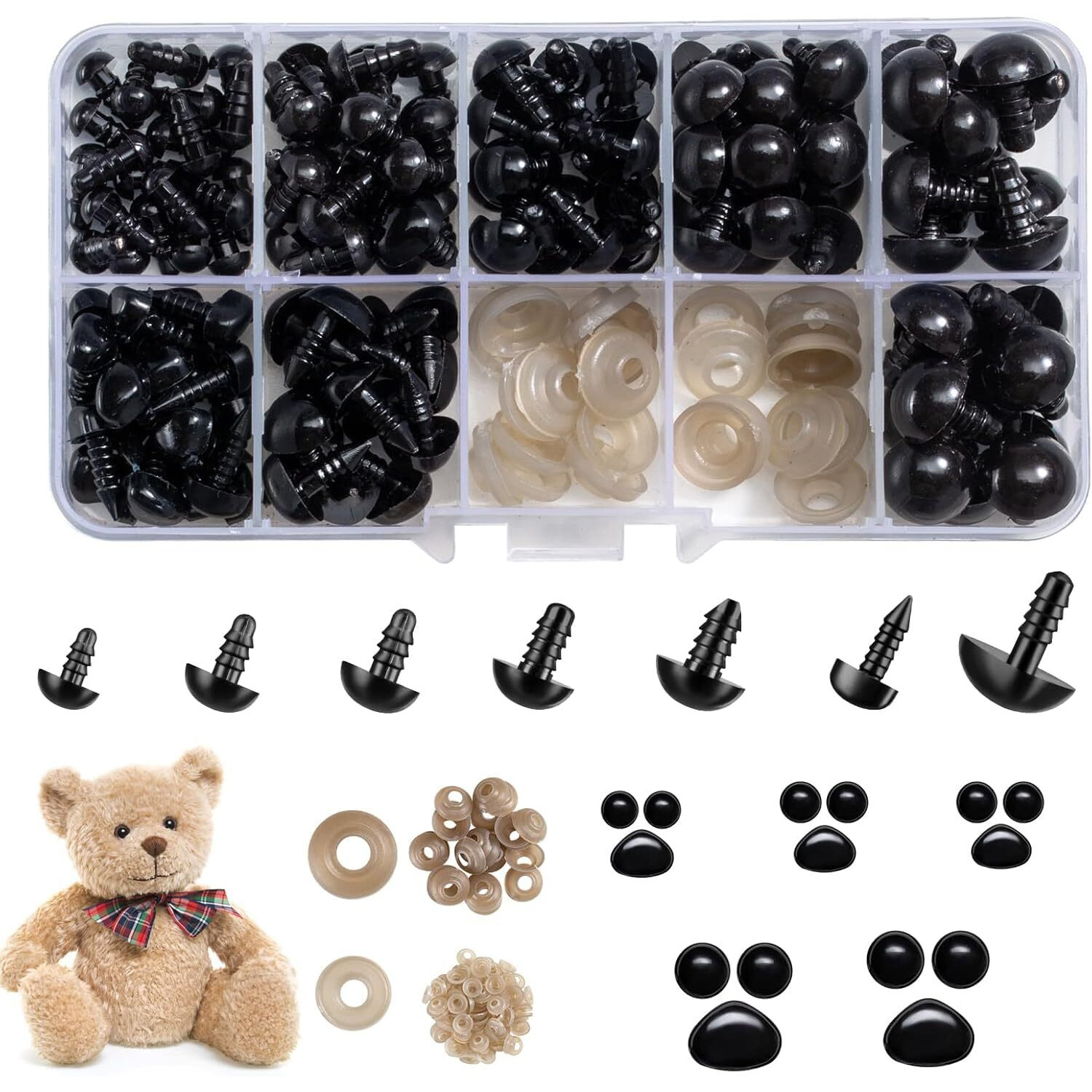 Tusmad 270 Pcs Safety Eyes And Noses For Amigurumi, Stuffed Crochet Eyes With Washers, Craft Doll Eyes And Nose For Teddy Bear Crochet Toy Stuffed Doll And Plush Animal Gifts (270 Pcs Safety Eyes)