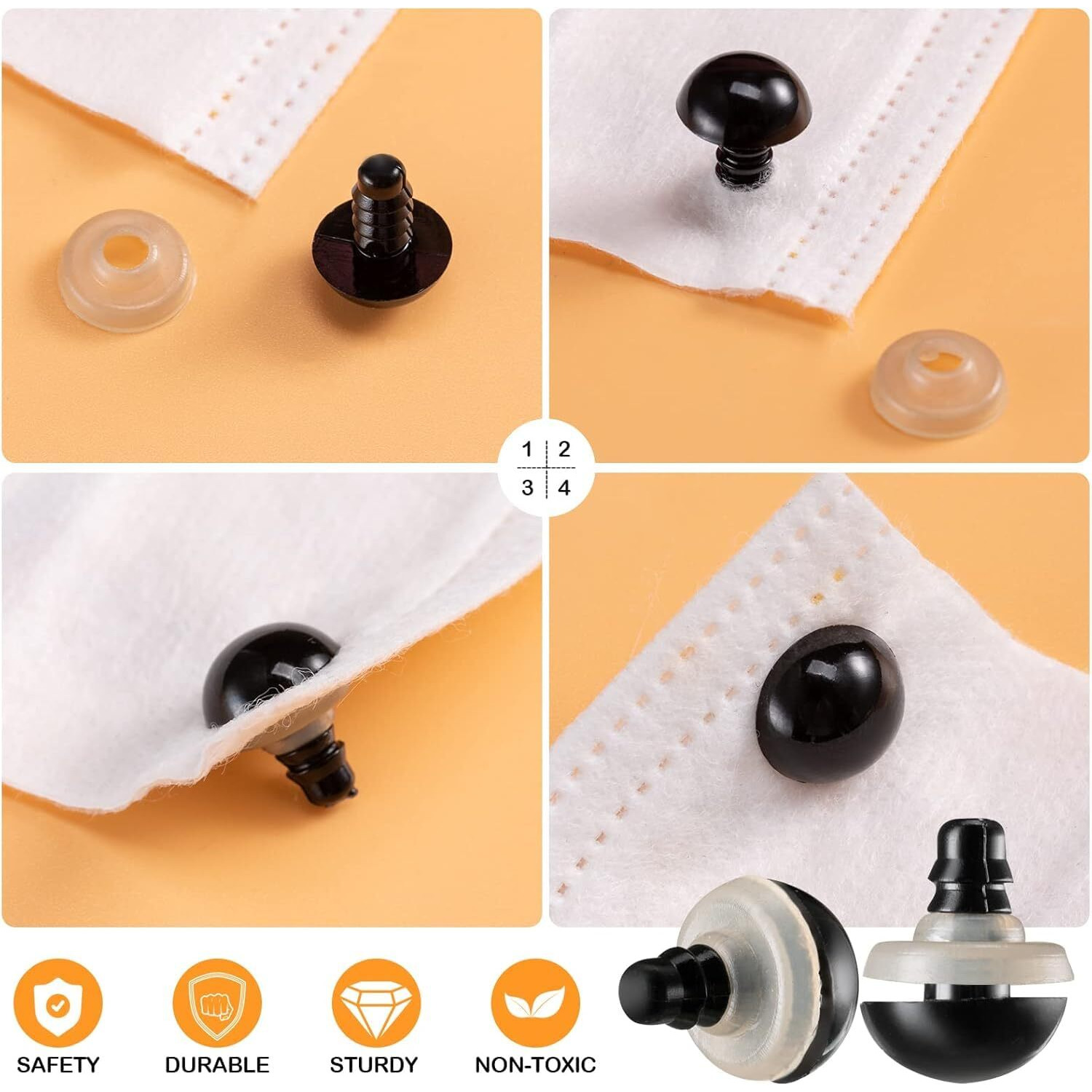 Tusmad 270 Pcs Safety Eyes And Noses For Amigurumi, Stuffed Crochet Eyes With Washers, Craft Doll Eyes And Nose For Teddy Bear Crochet Toy Stuffed Doll And Plush Animal Gifts (270 Pcs Safety Eyes)