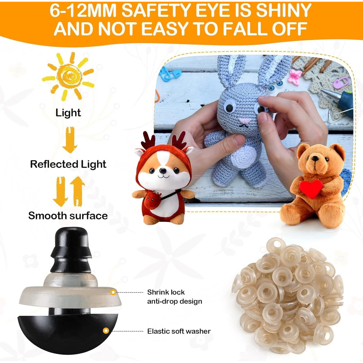 Tusmad 270 Pcs Safety Eyes And Noses For Amigurumi, Stuffed Crochet Eyes With Washers, Craft Doll Eyes And Nose For Teddy Bear Crochet Toy Stuffed Doll And Plush Animal Gifts (270 Pcs Safety Eyes)