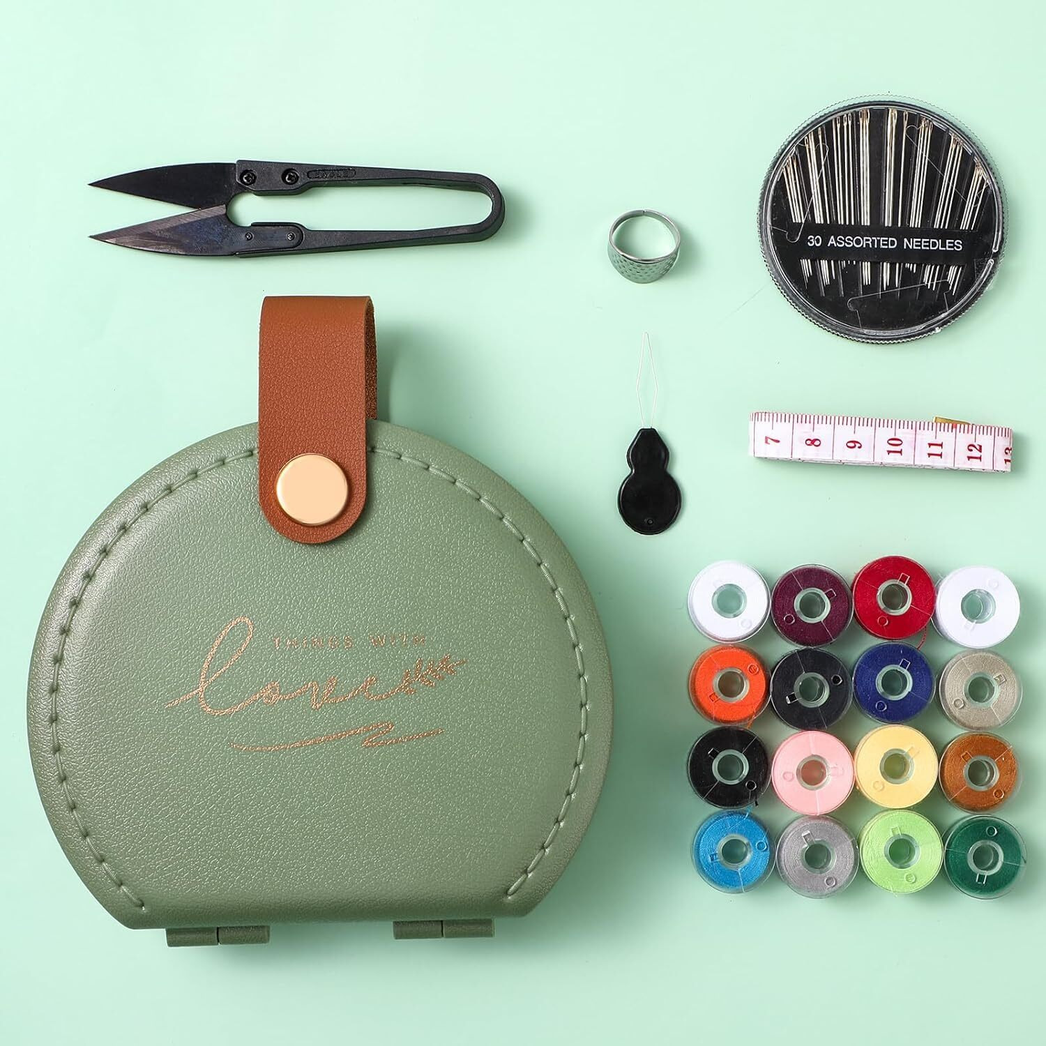 Tusmad Mini Travel Sewing Kits, Luxury Portable Sewing Repair Set With Foldable Leather Organizer Case, Beginner Friendly Home Diy Hand Sewing Supplies With Thread Scissor Needle Button Pins