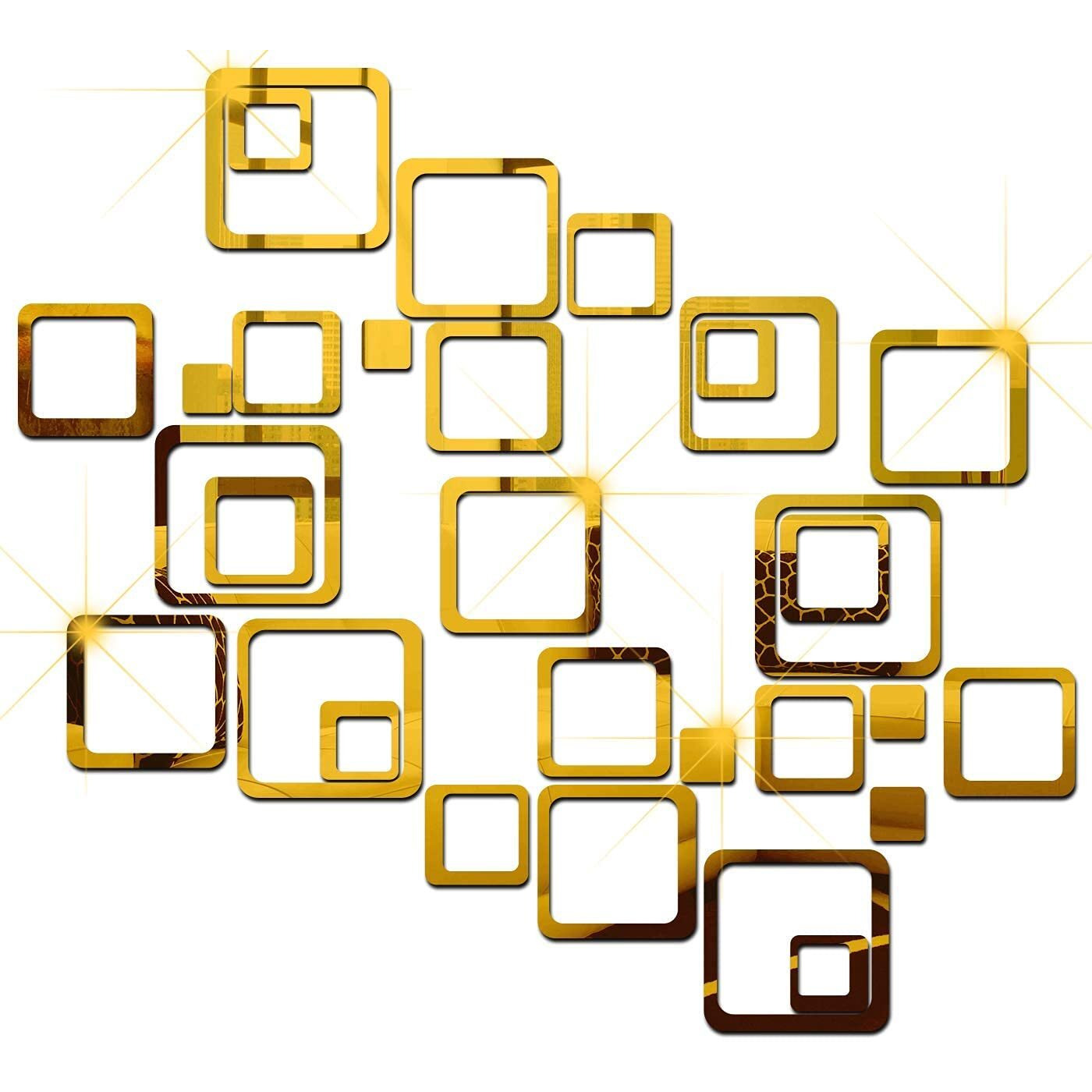 Meraki Mart - 30 Six Size Square Golden 3D Acrylic Sticker, 3D Acrylic Stickers For Wall, 3D Mirror Wall Stickers, 3D Mirror Stickers Wall Decor Items For Home And Office.