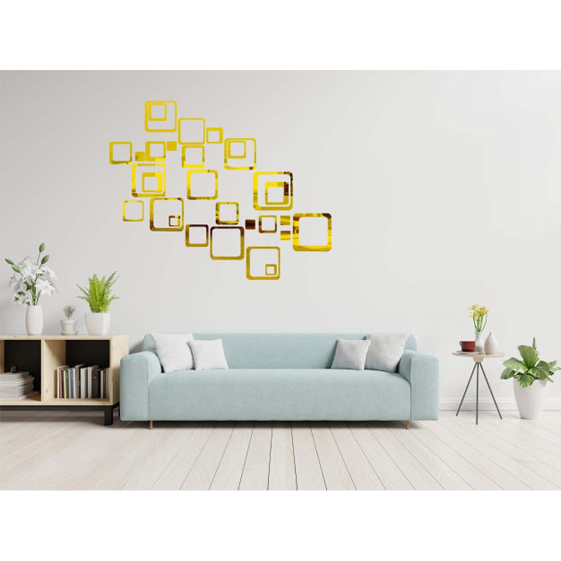 Meraki Mart - 30 Six Size Square Golden 3D Acrylic Sticker, 3D Acrylic Stickers For Wall, 3D Mirror Wall Stickers, 3D Mirror Stickers Wall Decor Items For Home And Office.