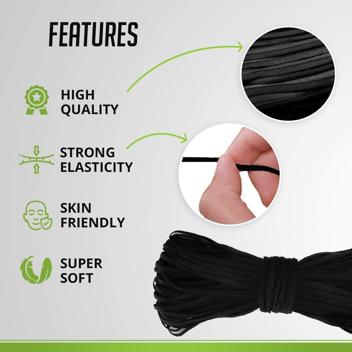 Venus Aqua 4Mm Soft Valvet Color Elastic For All Type Mask Making/Sewing Elastic Band Mask Rope Elastic Cord For Sewing Crafting For Adult Craft Diy (Valvet-Elastic-50Mtr, Black)