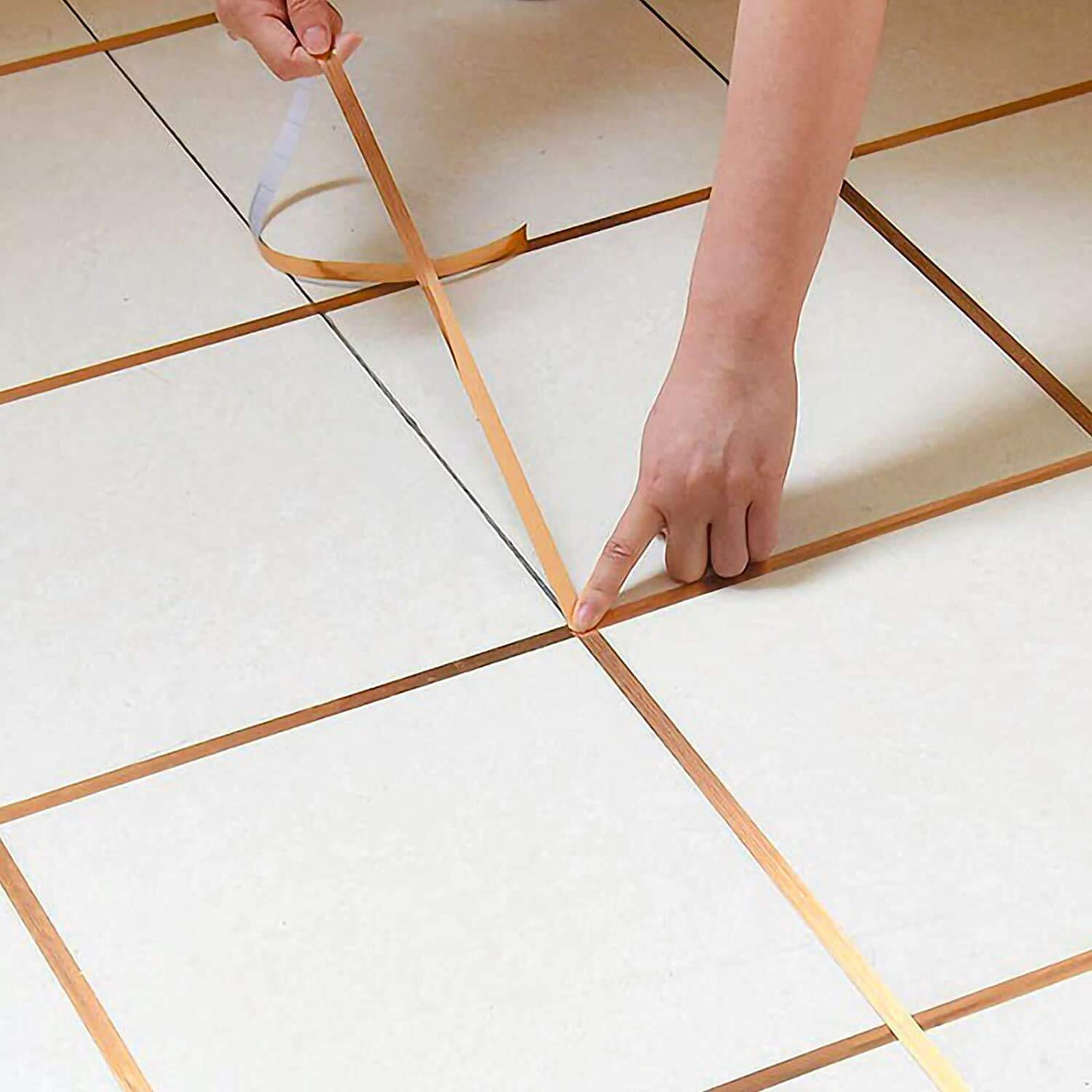 Eopzo Tile Stickers For Flooring, Tiles Gap Tape Waterproof Filling Sticker,Self-Adhesive Ceramic,Marble Wall & Floor Decor Tape (1 Cm * 50 Meter) Gold