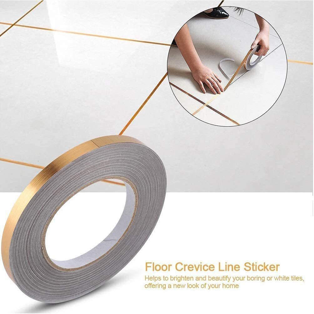 Eopzo Tile Stickers For Flooring, Tiles Gap Tape Waterproof Filling Sticker,Self-Adhesive Ceramic,Marble Wall & Floor Decor Tape (1 Cm * 50 Meter) Gold