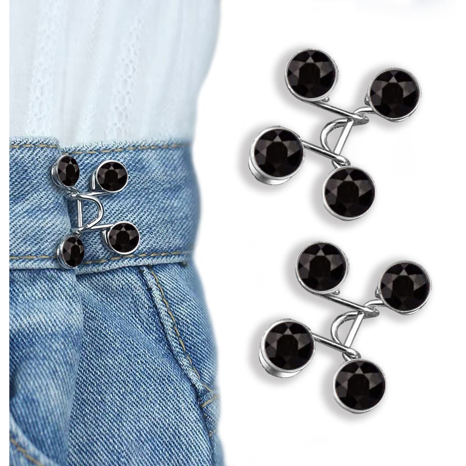 Qkari Jean Button Pins, Adjustable Jean Button, Detachable Jean Button Pin, No Sewing Required, Perfect Fit Instant Jean Button(Black Brick)