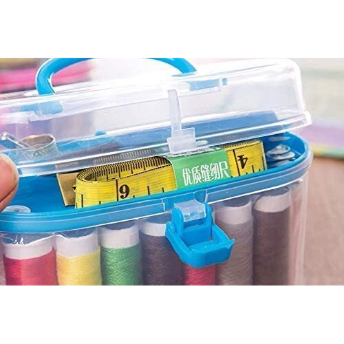 Asuvek Best Buy Double Layer Portable Travel Sewing Kits Box With Color Needle Threads Scissor Pin Hand Work Sewing Box Handwork Accessories For Home And Travel
