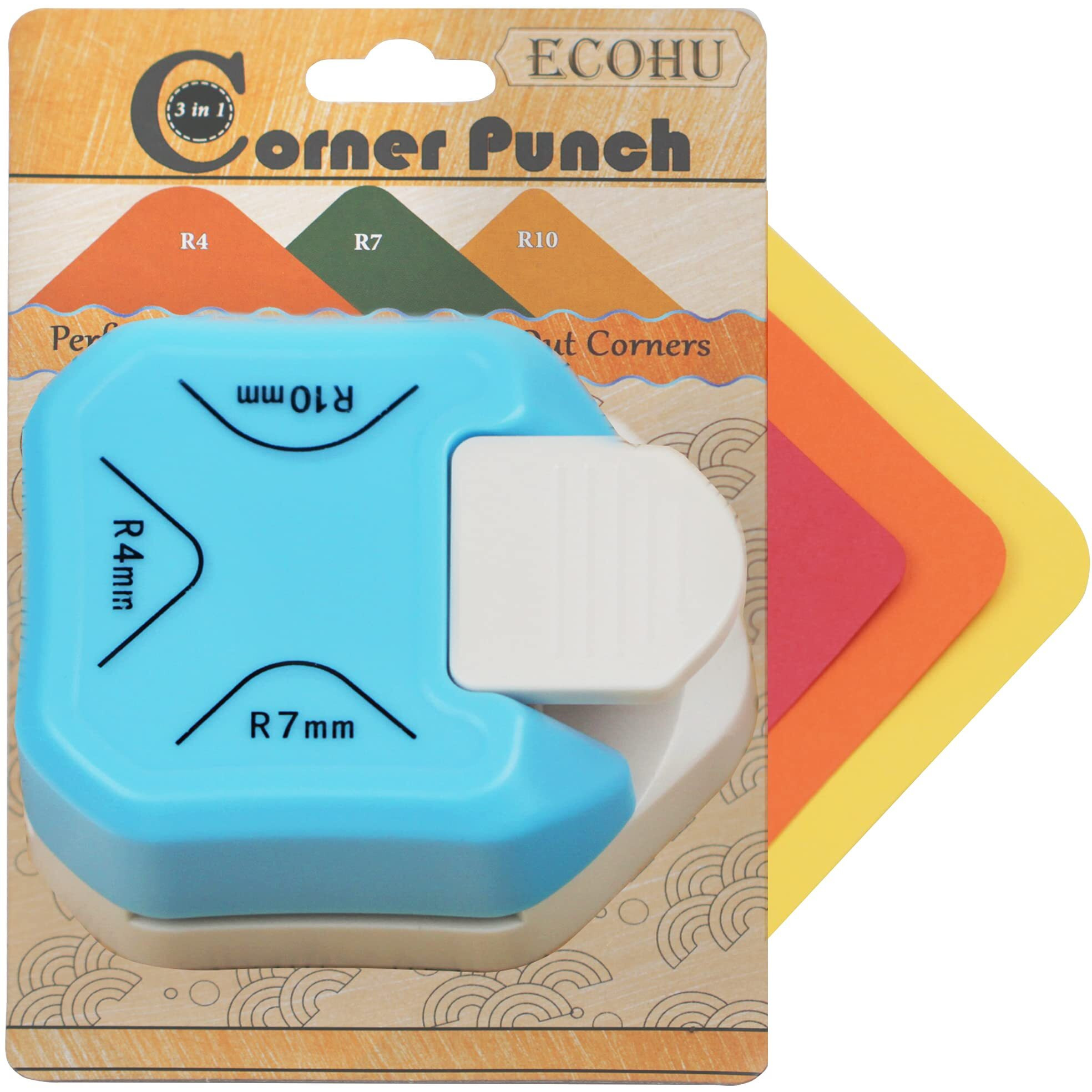 Ecohu Round Corner Puncher 3 In 1-3 Way Corner Cutter For Paper Craft (R4Mm+R7Mm+R10Mm) For Cutting Different Corners, Diy Projects, Card Making & Scrapbooking