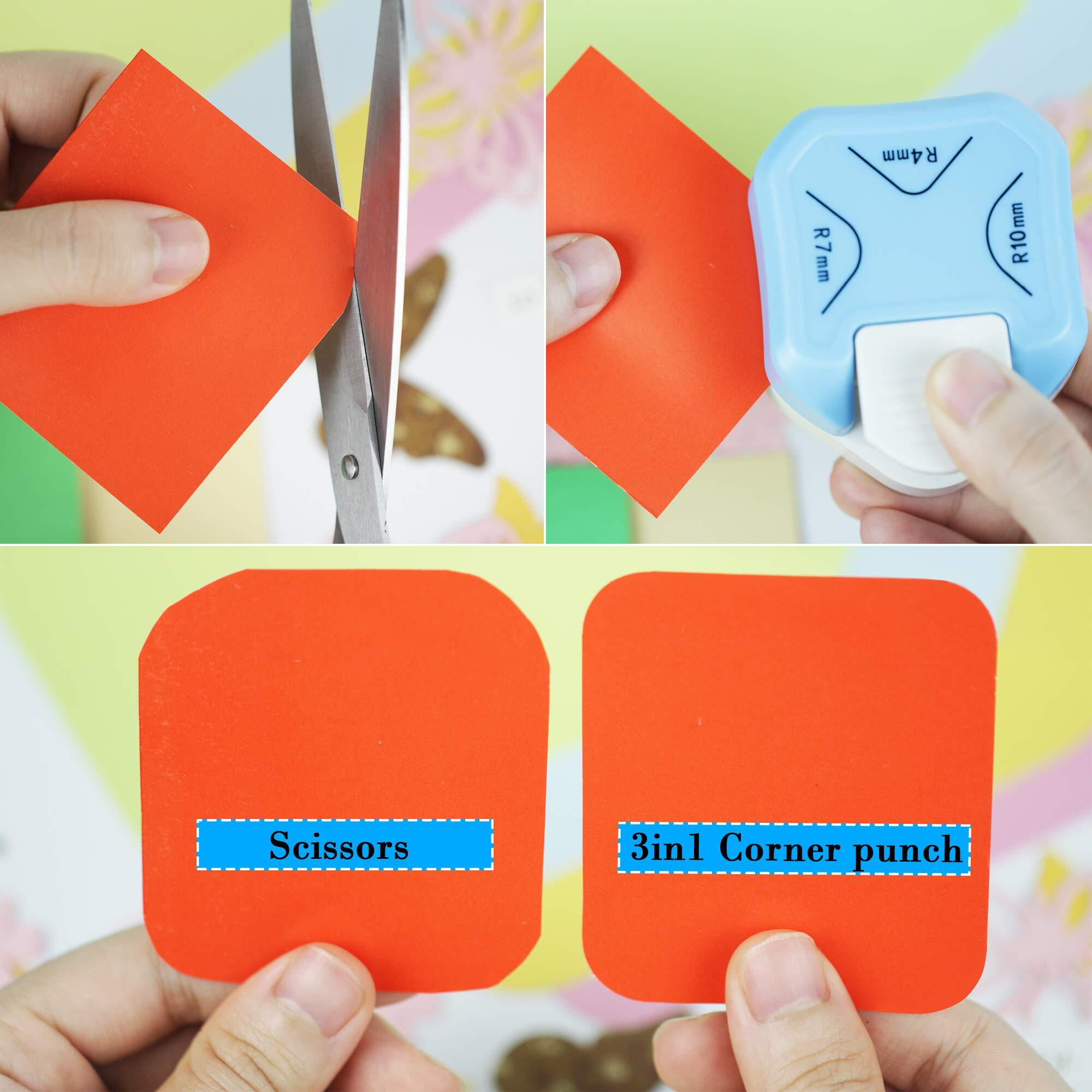 Ecohu Round Corner Puncher 3 In 1-3 Way Corner Cutter For Paper Craft (R4Mm+R7Mm+R10Mm) For Cutting Different Corners, Diy Projects, Card Making & Scrapbooking