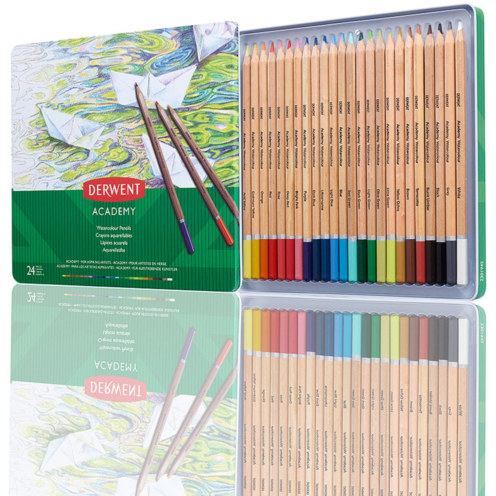 Derwent Academy Watercolour Pencils Tin (Set Of 12), Blue, Multi