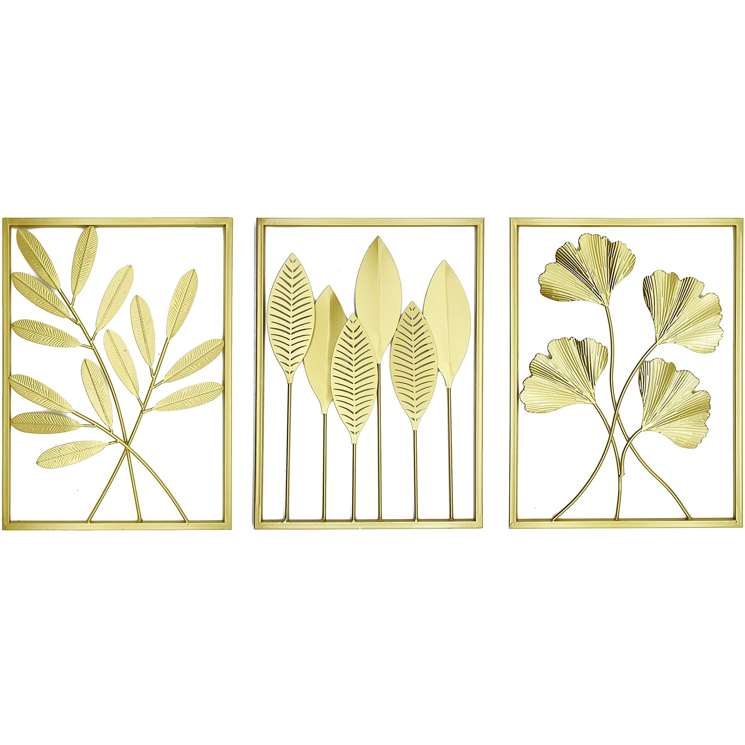Remenna Gold Metal Wall Art Decor, Leaf Wall Sculpture Home Decor With Frame, Wall Hanging Decorations For Living Room, Bedroom, Office Decor Ornaments