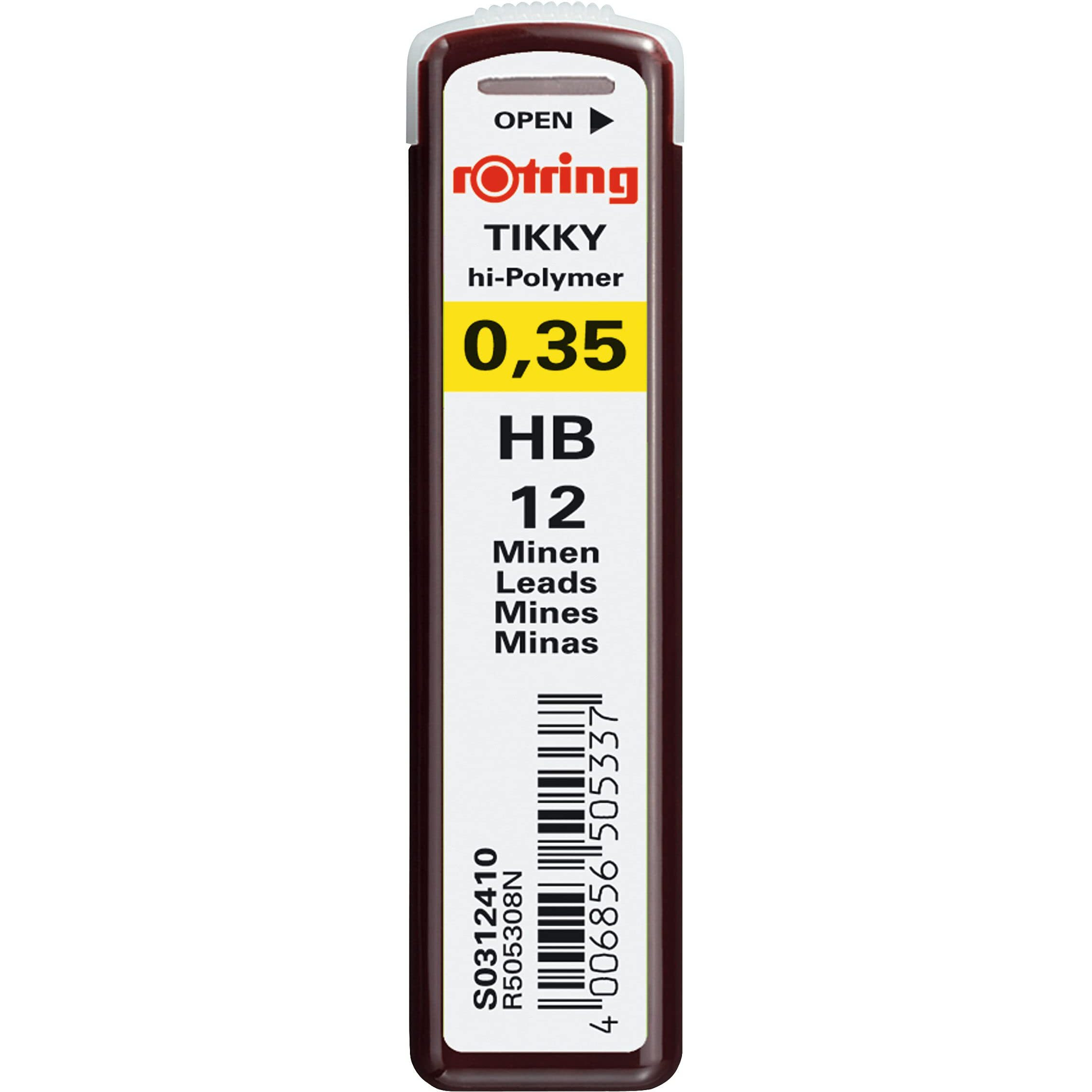 Rotring Replacement Leads For Tikky Mechanical Pencils - 0.35 Mm Hard Black (Hb) - Pack Of 10