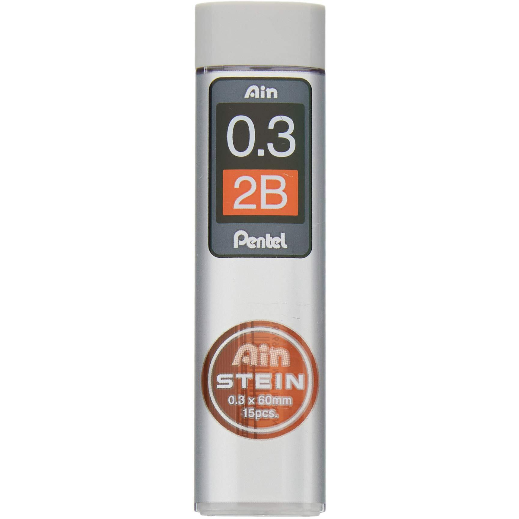 Pentel Ain Stein 0.3Mm Mechanical Black Pencil Lead | Lead Of Grade 2B | Smooth & Not Scratchy | Easy To Insert Inside The Pencil | Pack Of 15 Pcs (C273-2B)