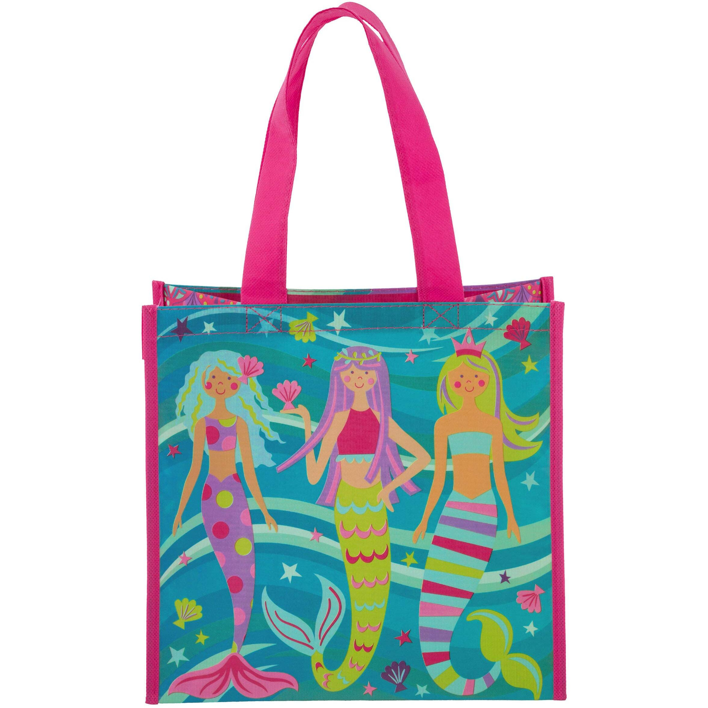 Stephen Joseph Large Recycled Gift Bags, Reusable Multipurpose Waterproof Gift Bag With Handles For Birthday Parties/Shopping, Multicolored Bag With Cute Designs For Kids (Mermaid)