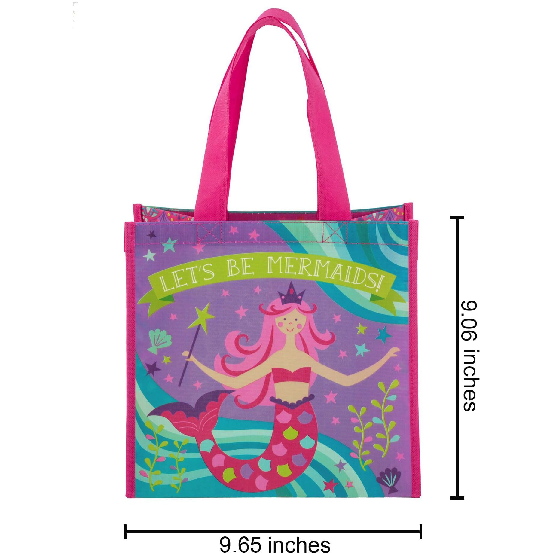 Stephen Joseph Large Recycled Gift Bags, Reusable Multipurpose Waterproof Gift Bag With Handles For Birthday Parties/Shopping, Multicolored Bag With Cute Designs For Kids (Mermaid)