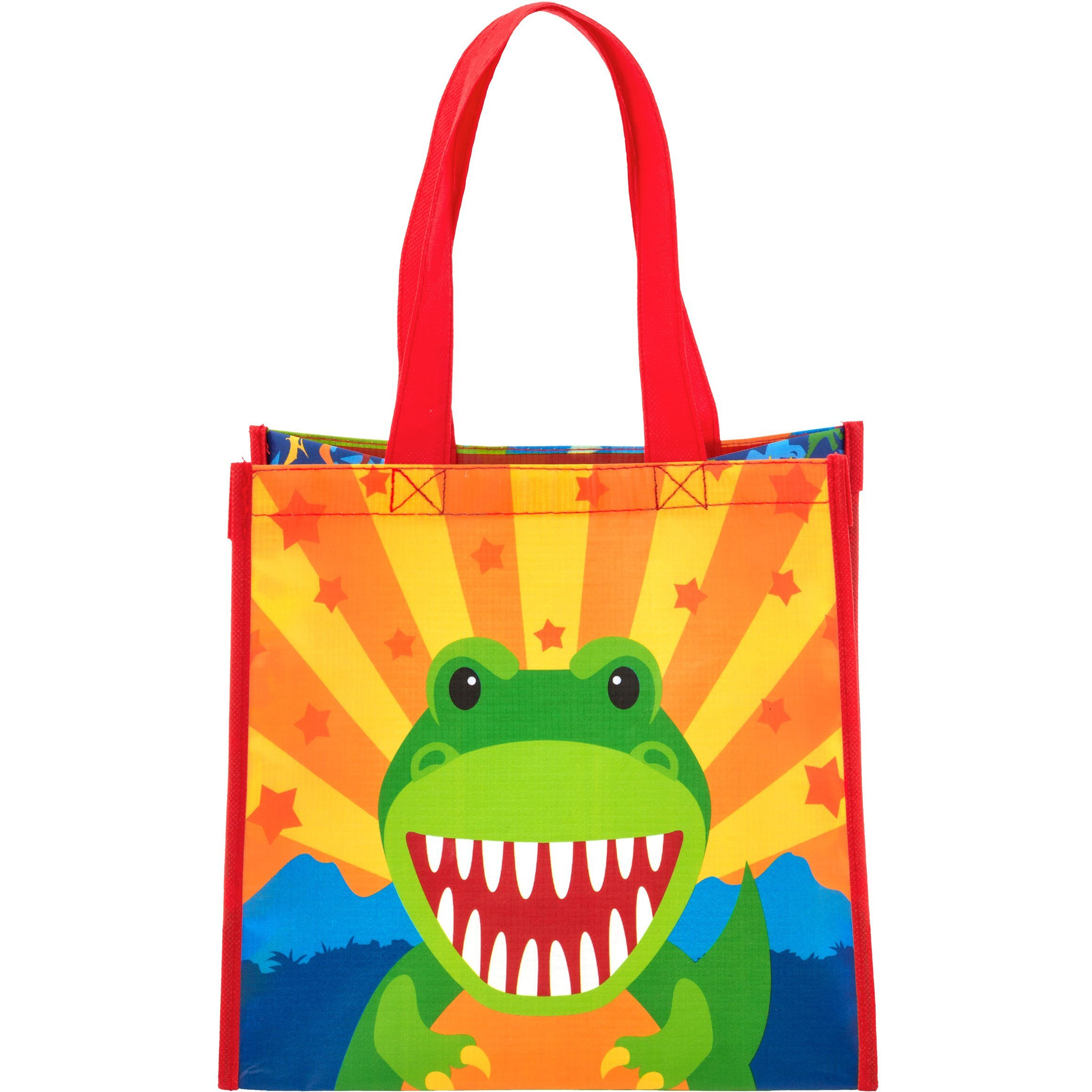 Stephen Joseph Large Recycled Gift Bags, Reusable Multipurpose Waterproof Gift Bag With Handles For Birthday Parties/Shopping, Multi-Colored Dino Tote_Bag For Kids (3-6 Years)