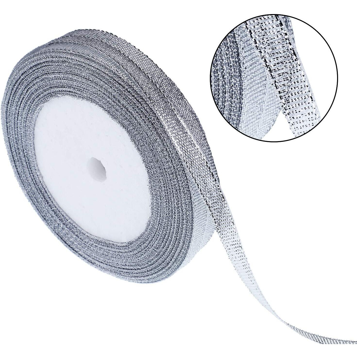 Diy Crafts Rolls 0.24 Inch Glitter & Metallic Ribbons For Gifts Wrapping Decorations - Silver (Roll 1X  No 1, 1X Silver Ribbons)