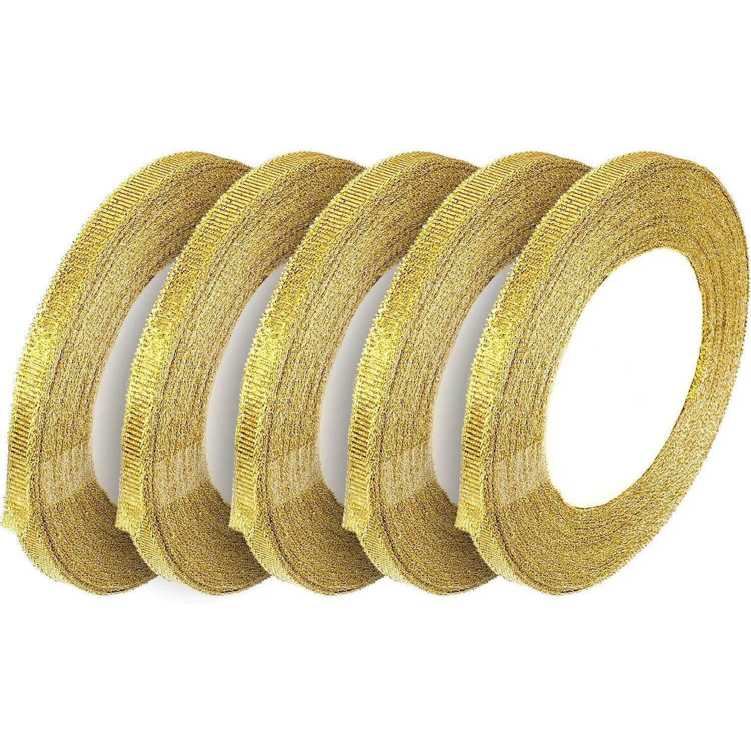 Diy Crafts Pack Of 3 Rolls, Gold Glitter Ribbons, Gold Glitter Ribbons Metallic Ribbons (Pack Of 3 Rolls, Gold Glitter Ribbons)