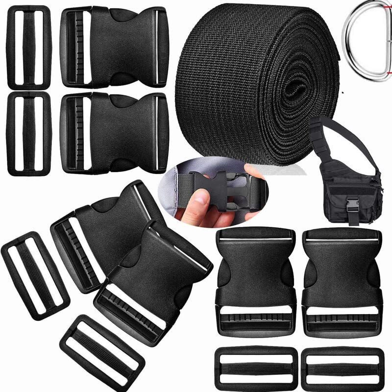 Diy Crafts Pack Of 50 Pcs, Multi Accessories Utility Set, 1" Inches Plastic Quick Release Buckles Flat Shape Buckles And Tri-Glide Slides With Yards (Pack Of 50 Pcs, Multi Accessories Utility Set)