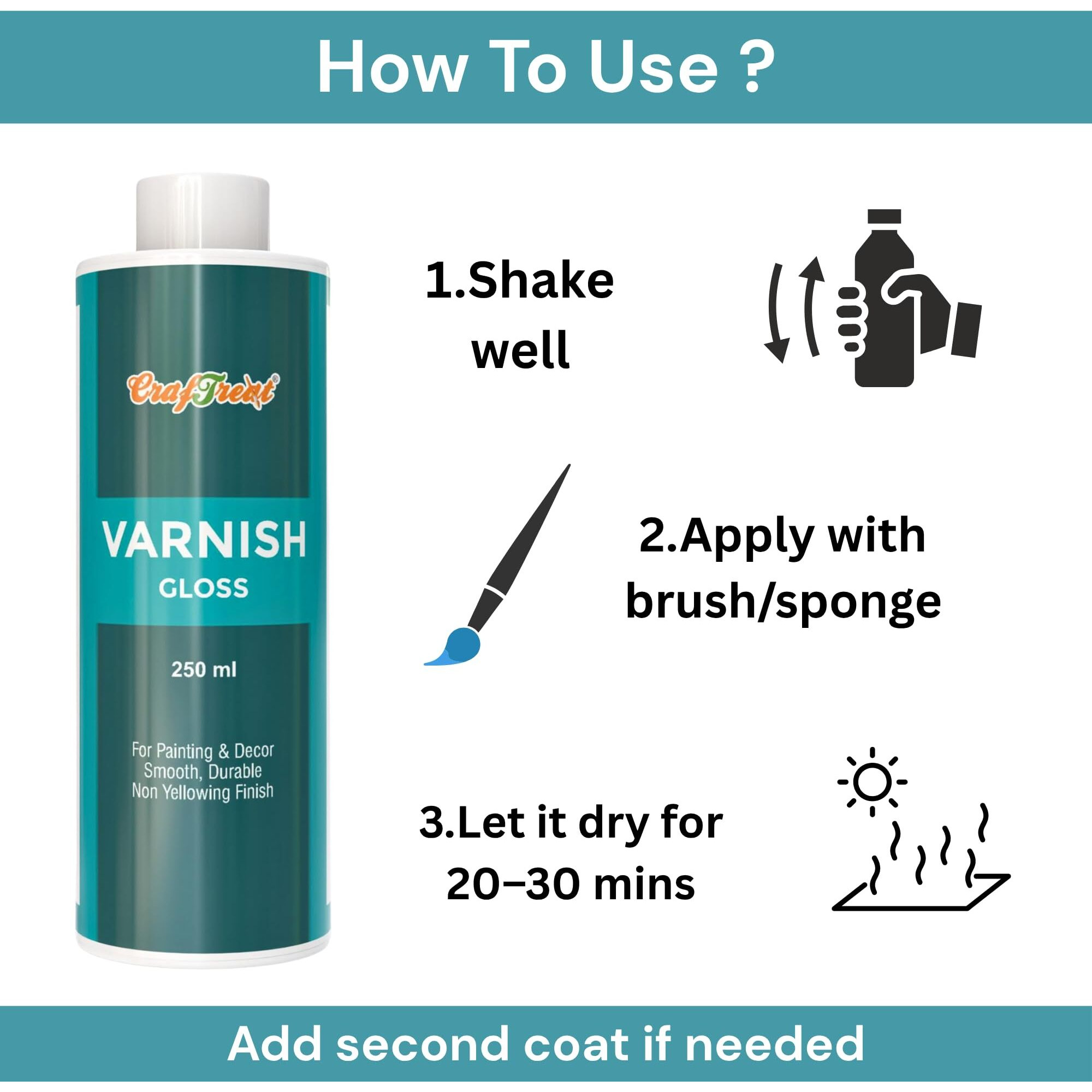 Craftreat Premium Gloss Varnish - 250Ml | Protective Top Coat For Acrylics, Clay, Wood & Canvas Art