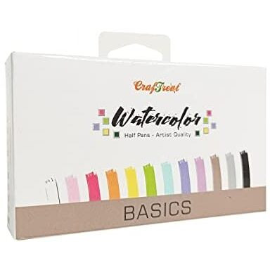 Craftreat Half Pan Watercolor Basics -12 Premium Colors In 1 Box
